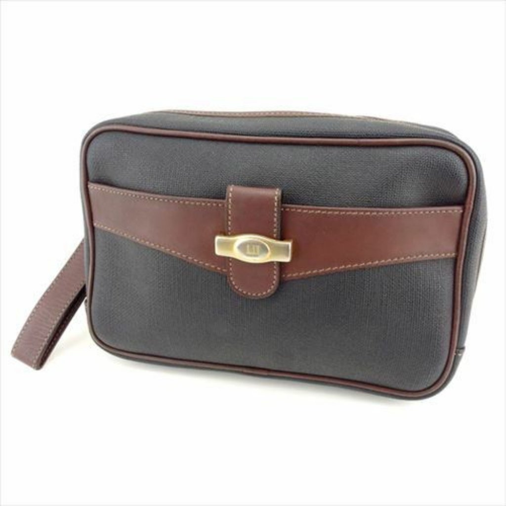 Dunhill Clutch Bag Black Brown Pvc Leather Mens Authentic Used G1300